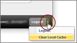 The Logout menu with the Clear Local Cache option.